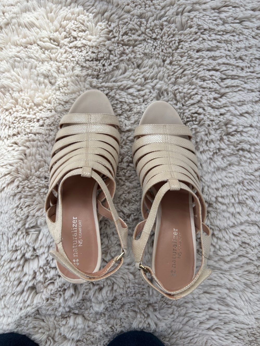 Naturalizer Cream Strappy Wedge Sandals